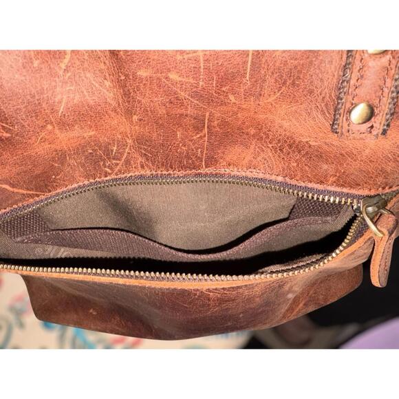 S Zone Bag Brown Distressed Cowhide Leather Briefcase Purse Rugged Satchel - Picture 4 of 11